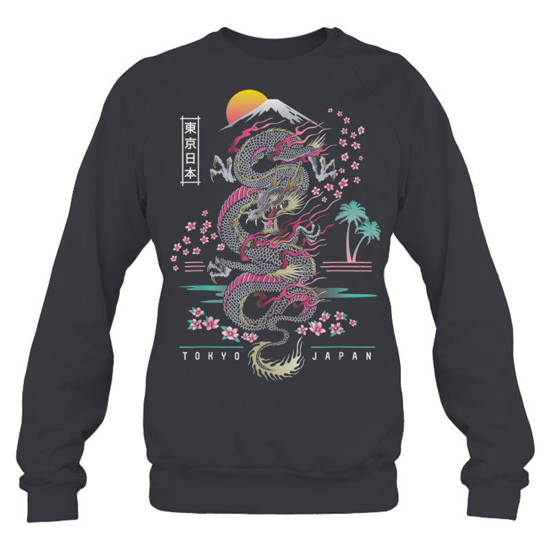 HeatherDarkGreySweatshirtJapaneseTokyoDragonAsianInspiredRetro80sStyleGiftForDragonLovers