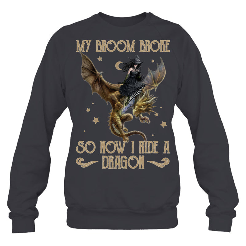 HeatherDarkGreySweatshirtMyBroomBrokeSoNowIRideADragonGiftForDragonLovers