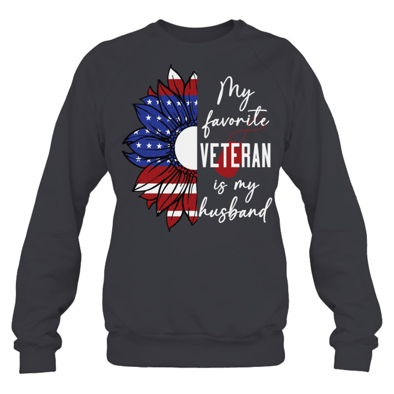 HeatherDarkGreySweatshirtMyFavoriteVeteranIsMyHusbandSunflowerAmericanFlagGiftForVeteran