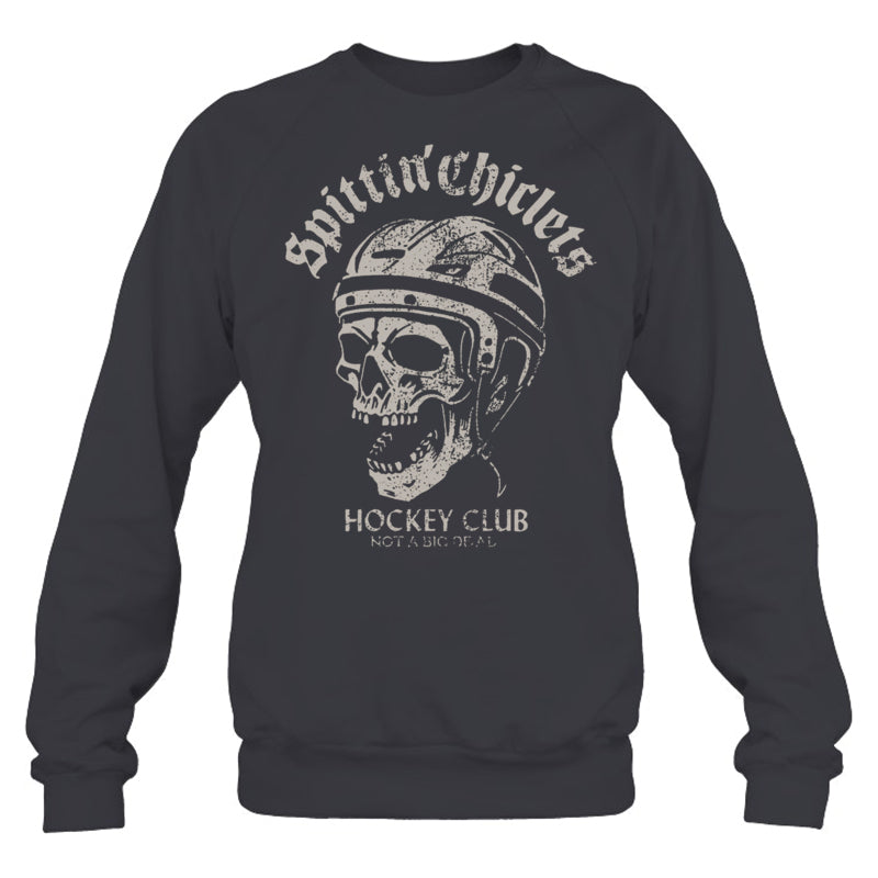 HeatherDarkGreySweatshirtSpittinChicletsHockeyClubSkullGiftForIceHockeyFanIceHockeyPlayer