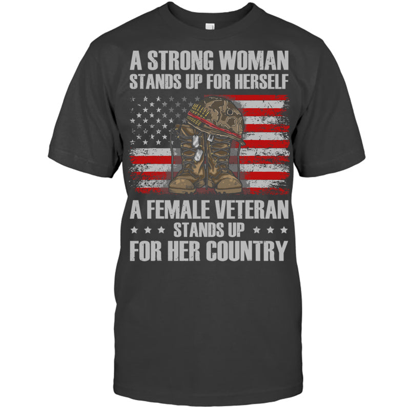 HeatherDarkGreyTshirtAFemaleVeteranStandsUpForHerCountryWomenMomGiftForVeteran