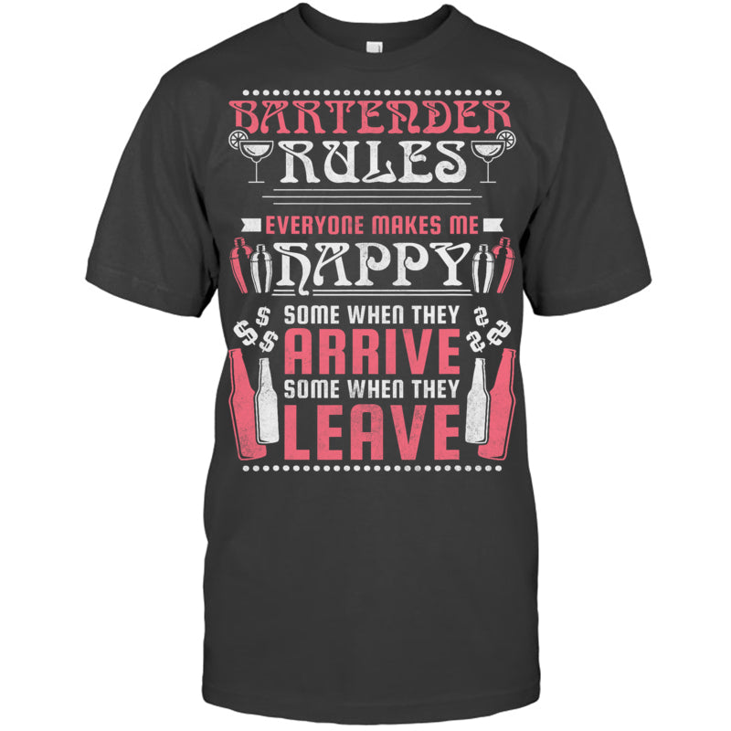 HeatherDarkGreyTshirtBartenderRulesEveryoneMakesMeHappyGiftForBartender