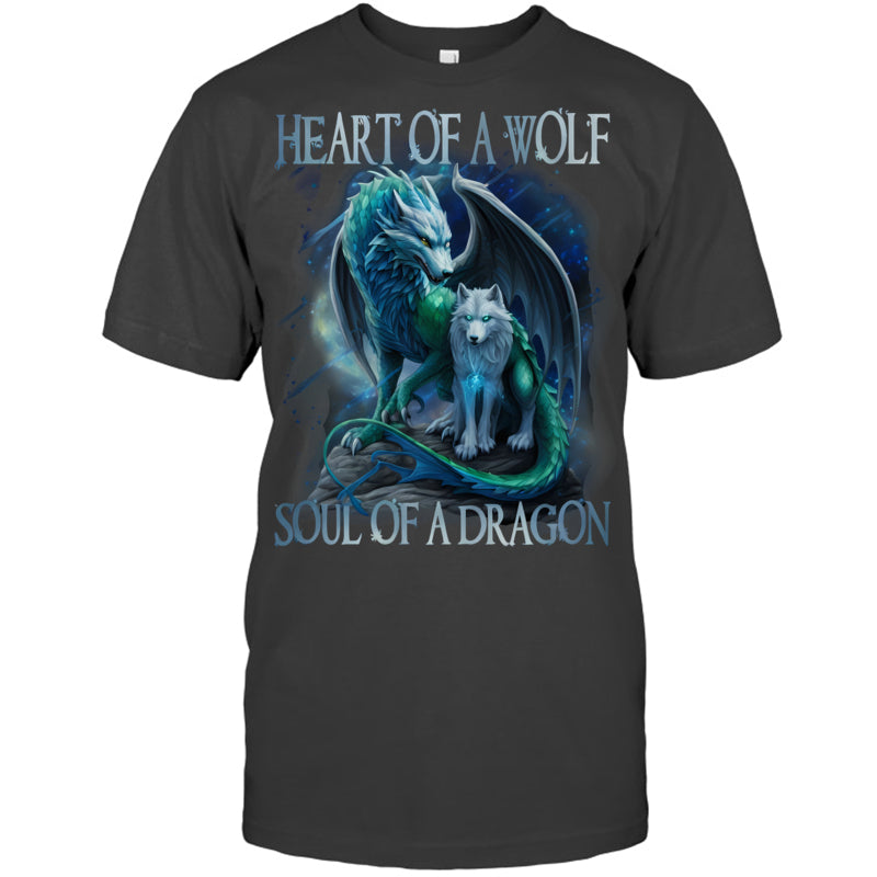 HeatherDarkGreyTshirtHeartOfWolfSoulOfADragonDragonWolfWarriorWolfGiftForDragonLovers