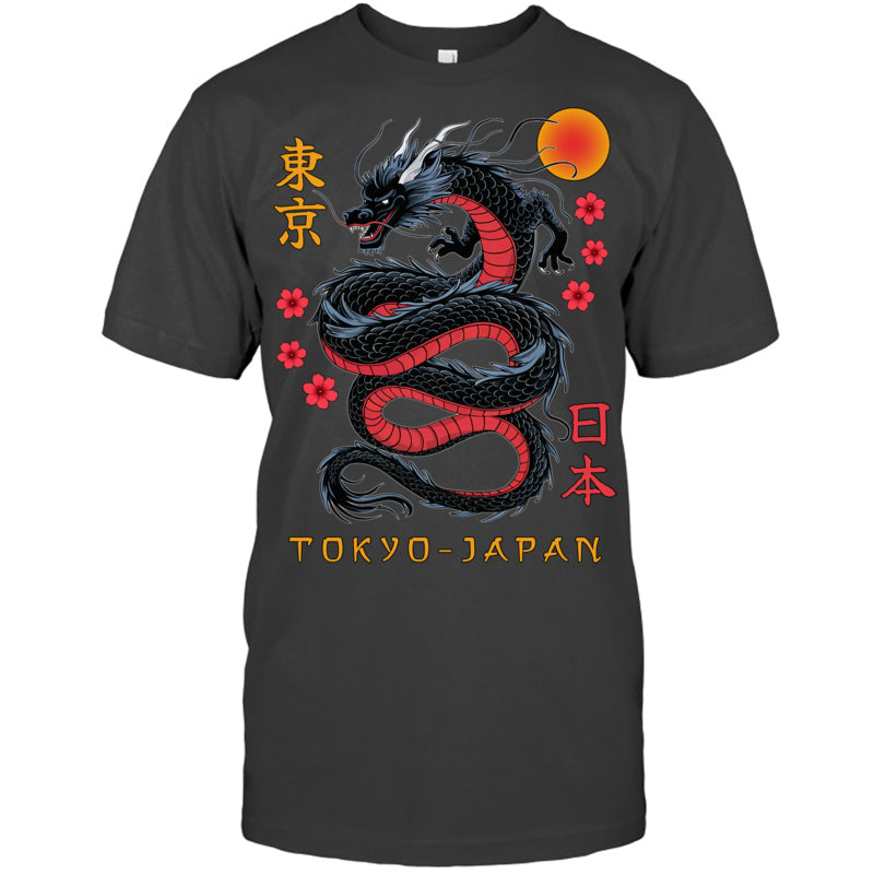 HeatherDarkGreyTshirtJapaneseDragonTokyoJapan80sAsianMythicalAnimeTattooGiftForDragonLovers