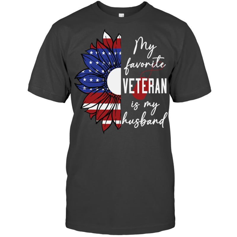 HeatherDarkGreyTshirtMyFavoriteVeteranIsMyHusbandSunflowerAmericanFlagGiftForVeteran
