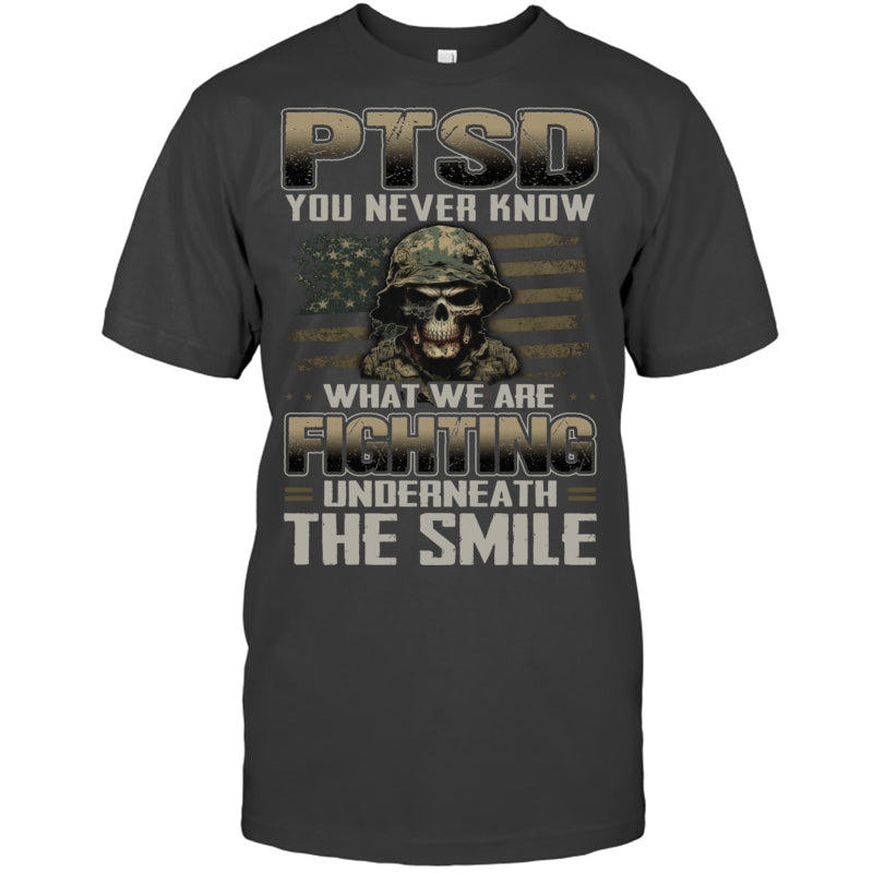 HeatherDarkGreyTshirtPTSDYouNeverKnowWhatWeAreFightingGiftForVeteran