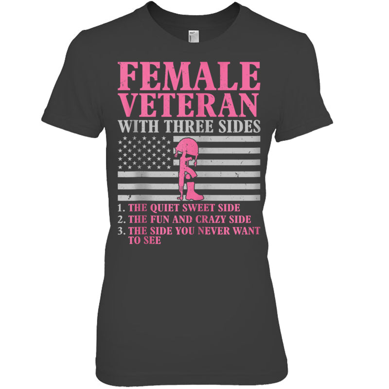 HeatherDarkGreyWomanTshirtFemaleVeteranWithThreeSidesWomenVeteranMotherGrandmaGiftForVeteran