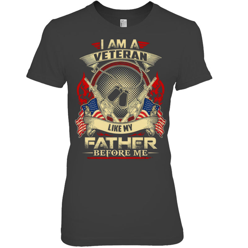 HeatherDarkGreyWomanTshirtIAmAVeteranLikeMyFatherBeforeMeGiftForVeteran