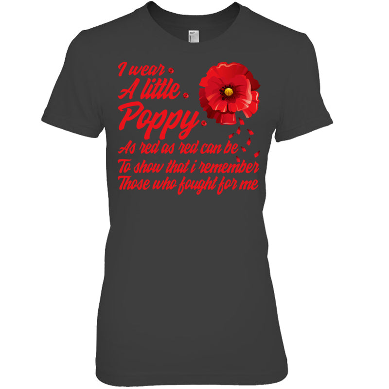 HeatherDarkGreyWomanTshirtIWearALittlePoppyFlowerRememberAmericanUSAGiftForVeteran