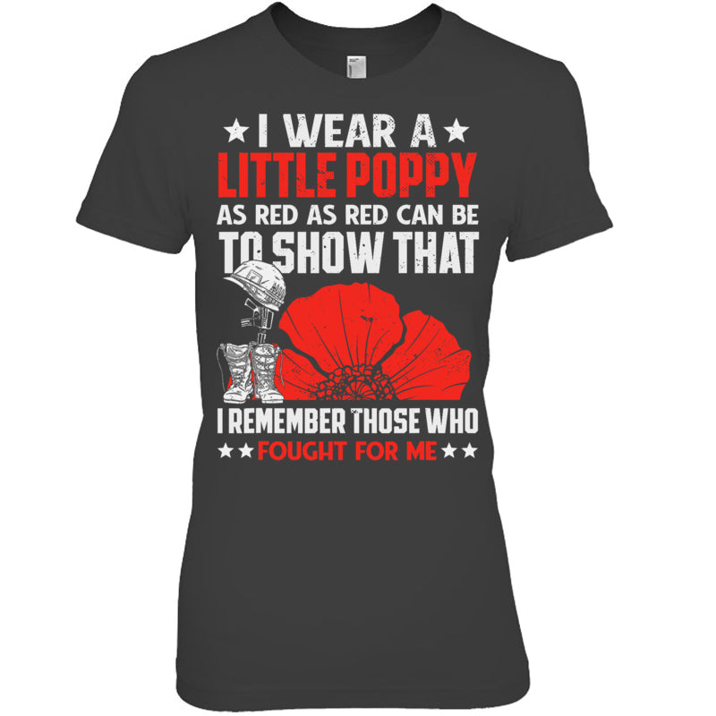 HeatherDarkGreyWomanTshirtIWearALittlePoppyFlowerRememberAmericanUSAGiftForVeteranV2