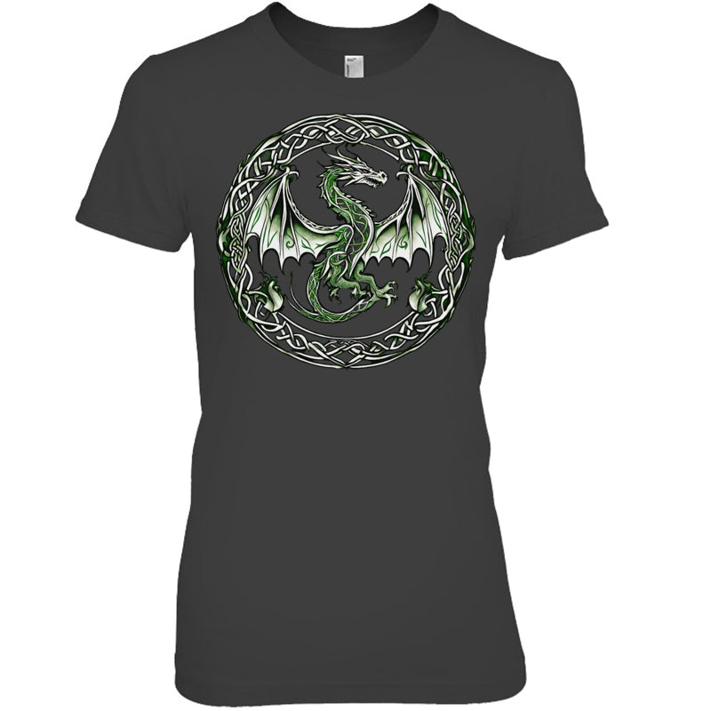 HeatherDarkGreyWomanTshirtTribalIrishGreenCelticKnotFantasyCelticDragonGiftForDragonLovers