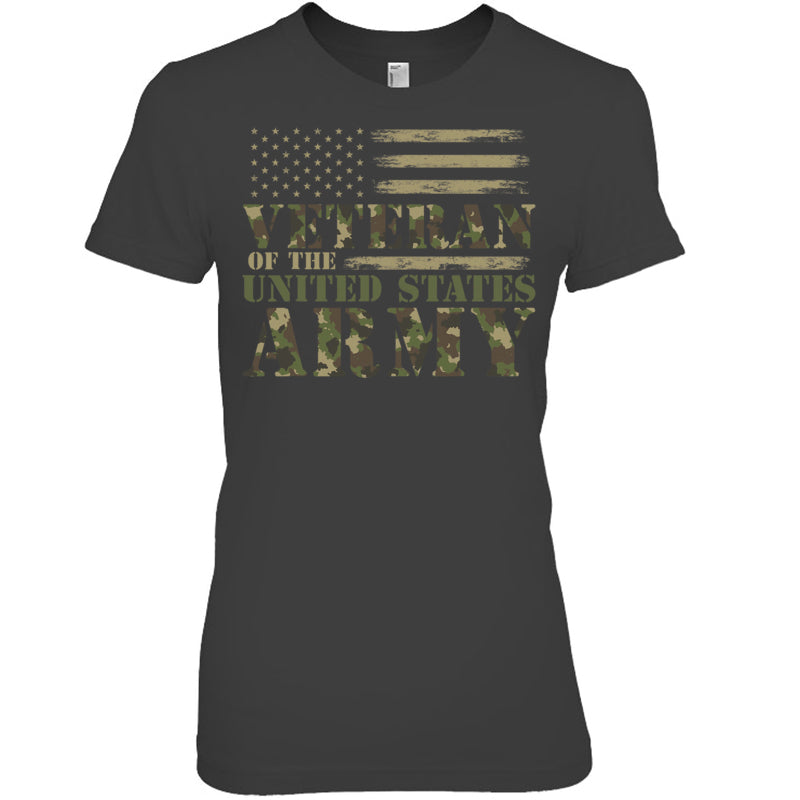 HeatherDarkGreyWomanTshirtVeteranOfTheUnitedStatesArmyCamouflageUSFlagVeteranGiftForVeteran