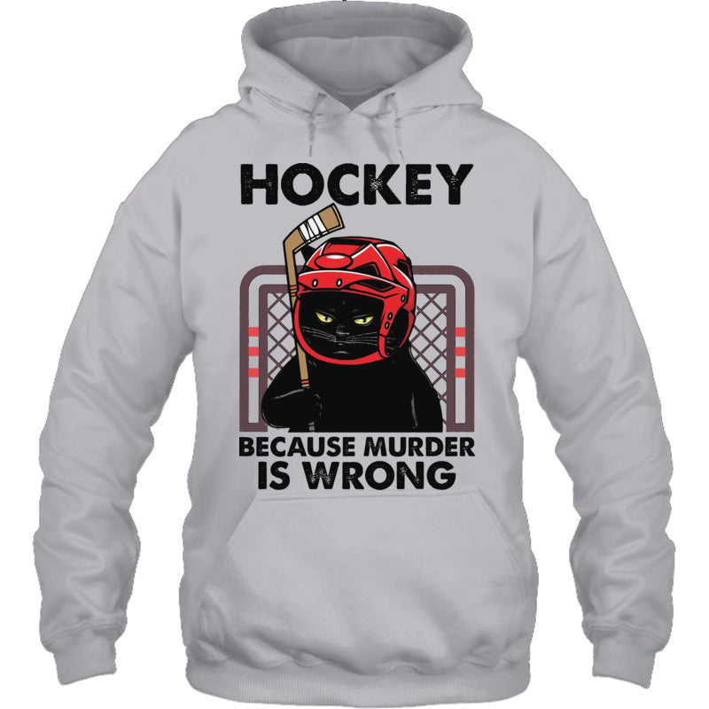 HeatherGreyHoodieCatHockeyBecauseMurderIsWrongGiftForIceHockeyFanIceHockeyPlayer