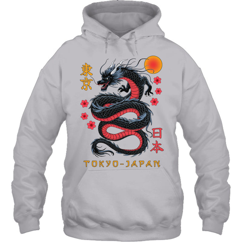 HeatherGreyHoodieJapaneseDragonTokyoJapan80sAsianMythicalAnimeTattooGiftForDragonLovers