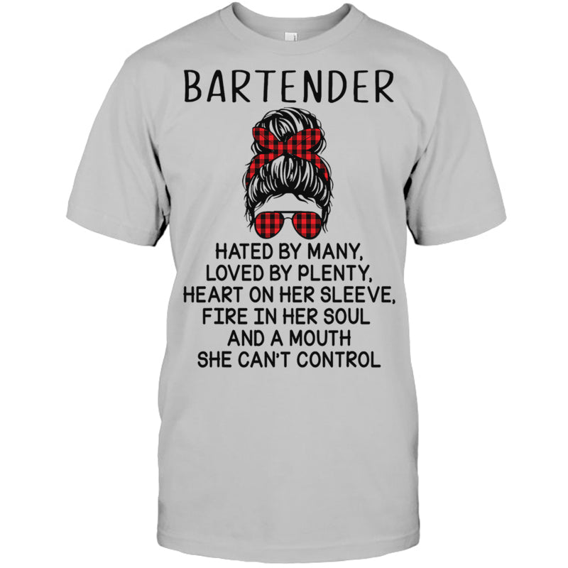 HeatherGreyTshirtBartenderHatedByManyLovedByPlentyBartenderTShirt