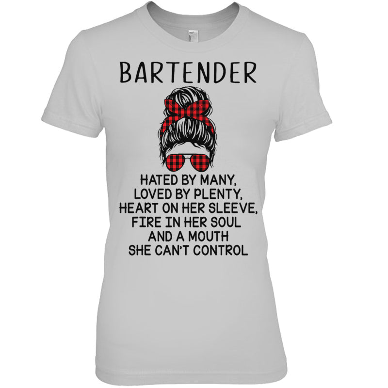 HeatherGreyWomanTshirtBartenderHatedByManyLovedByPlentyBartenderTShirt
