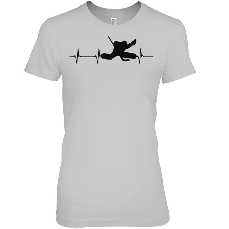 HeatherGreyWomanTshirtIceHockeyHeartbeatGoalieGiftForIceHockeyFanIceHockeyPlayer