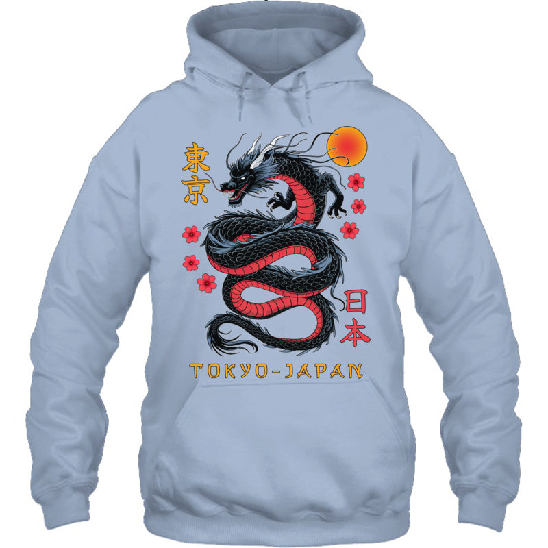 LightBlueHoodieJapaneseDragonTokyoJapan80sAsianMythicalAnimeTattooGiftForDragonLovers