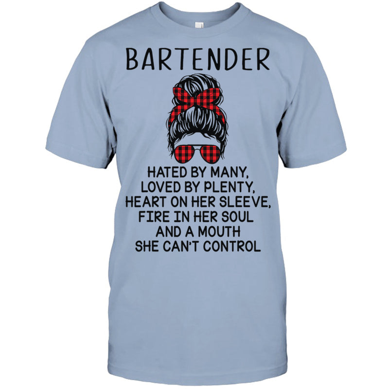 LightBlueTshirtBartenderHatedByManyLovedByPlentyBartenderTShirt
