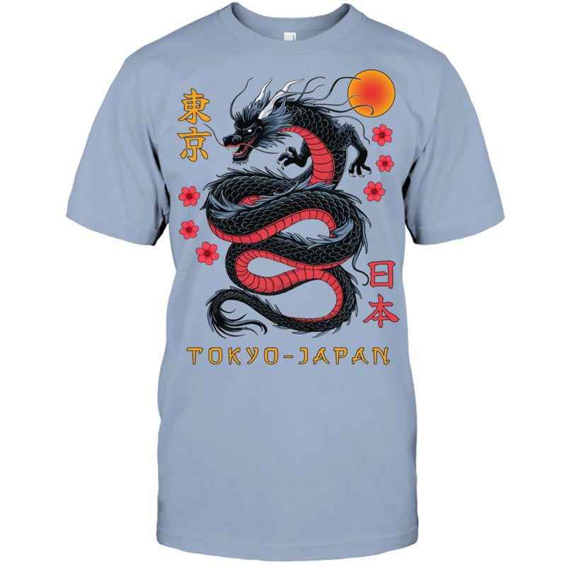 LightBlueTshirtJapaneseDragonTokyoJapan80sAsianMythicalAnimeTattooGiftForDragonLovers