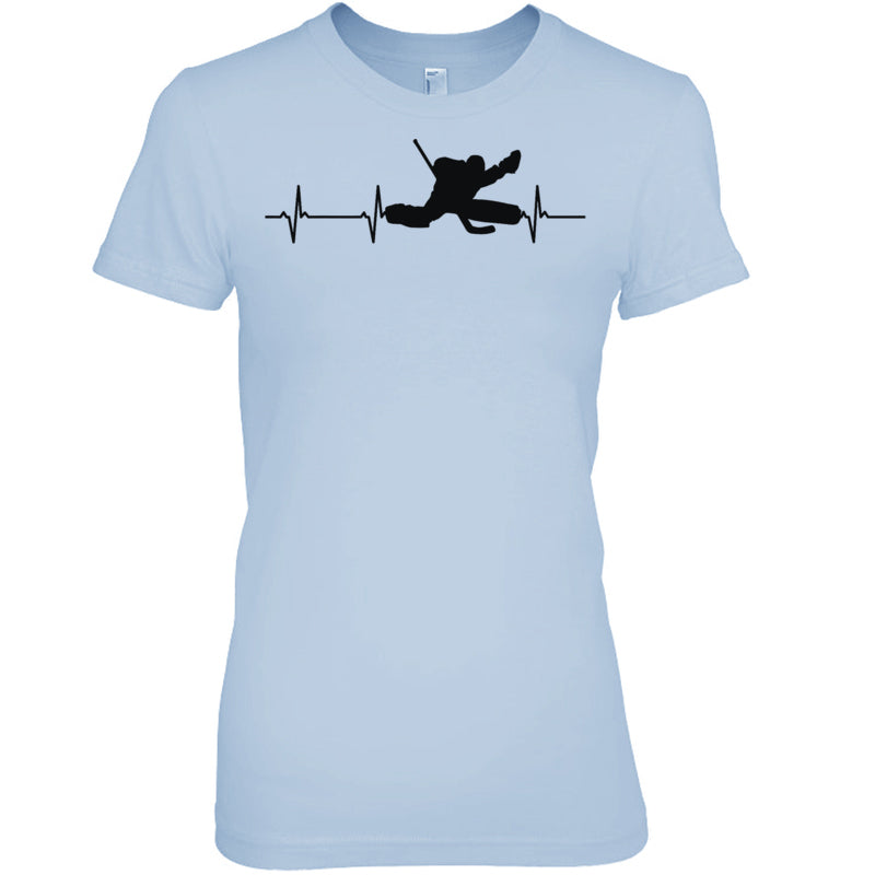 LightBlueWomanTshirtIceHockeyHeartbeatGoalieGiftForIceHockeyFanIceHockeyPlayer