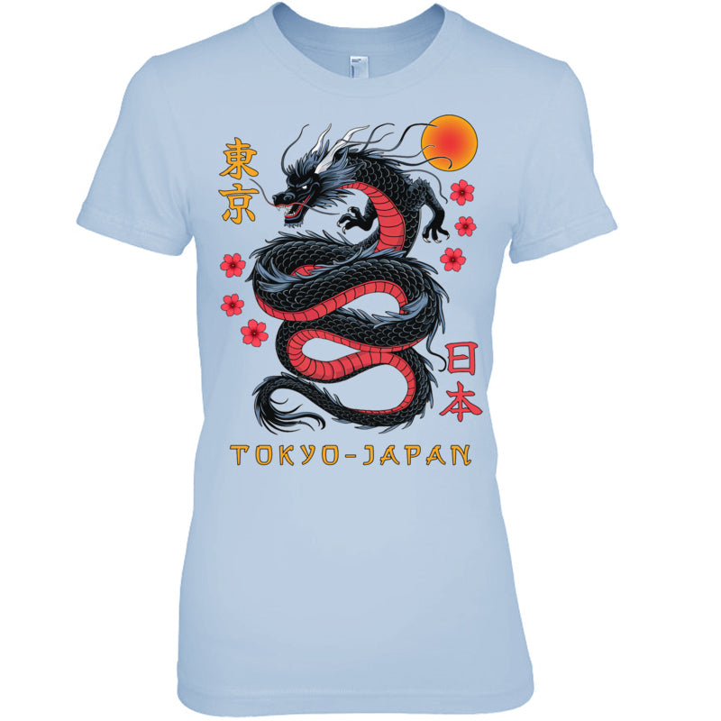 LightBlueWomanTshirtJapaneseDragonTokyoJapan80sAsianMythicalAnimeTattooGiftForDragonLovers