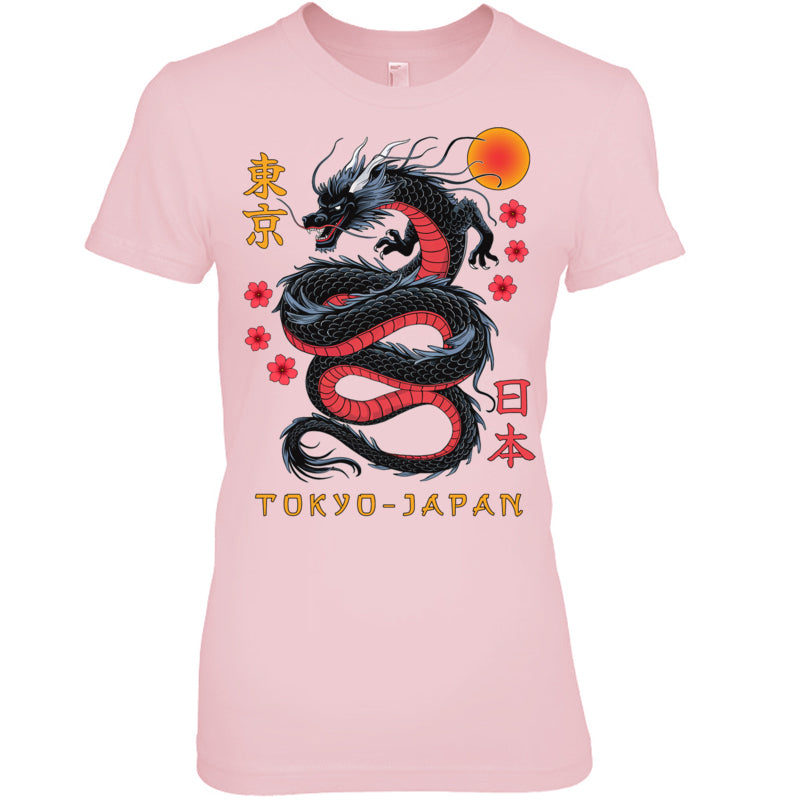 LightPinkWomanTshirtJapaneseDragonTokyoJapan80sAsianMythicalAnimeTattooGiftForDragonLovers