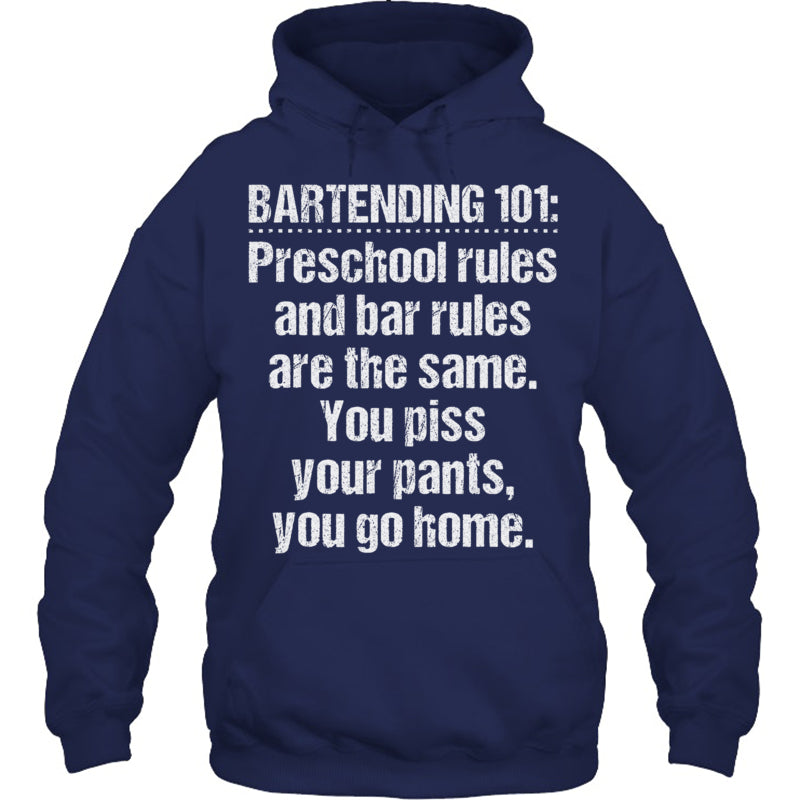 NavyHoodieBartending101PreschoolRulesAndBarRulesAreTheSameGiftForBartender