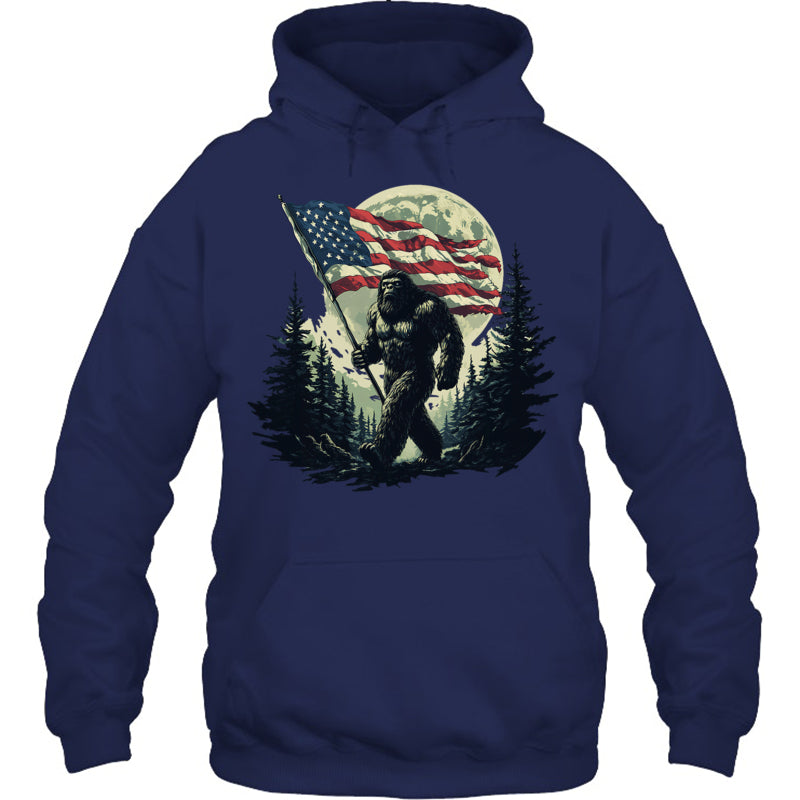NavyHoodieBigFootBigfootSasquatchAmericanFlagPatriotic4thJulyGiftForVeteran