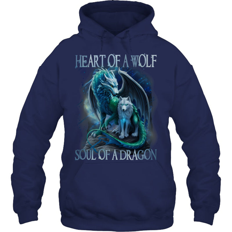 NavyHoodieHeartOfWolfSoulOfADragonDragonWolfWarriorWolfGiftForDragonLovers