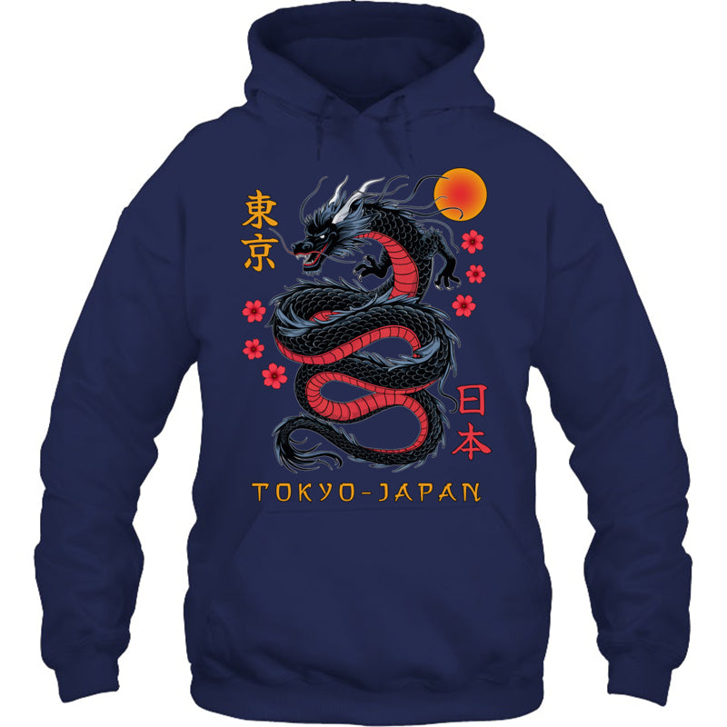 NavyHoodieJapaneseDragonTokyoJapan80sAsianMythicalAnimeTattooGiftForDragonLovers