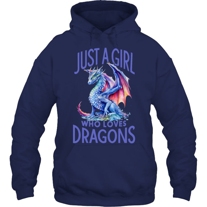 NavyHoodieJustAGirlWhoLovesDragonsWomenGirlBlueDragonGiftForDragonLovers