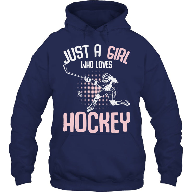 NavyHoodieJustAGirlWhoLovesHockeyYouthKidsGirlsGiftForIceHockeyFanIceHockeyPlayer
