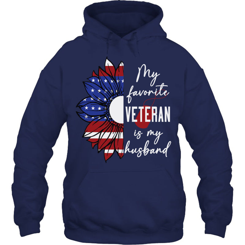 NavyHoodieMyFavoriteVeteranIsMyHusbandSunflowerAmericanFlagGiftForVeteran