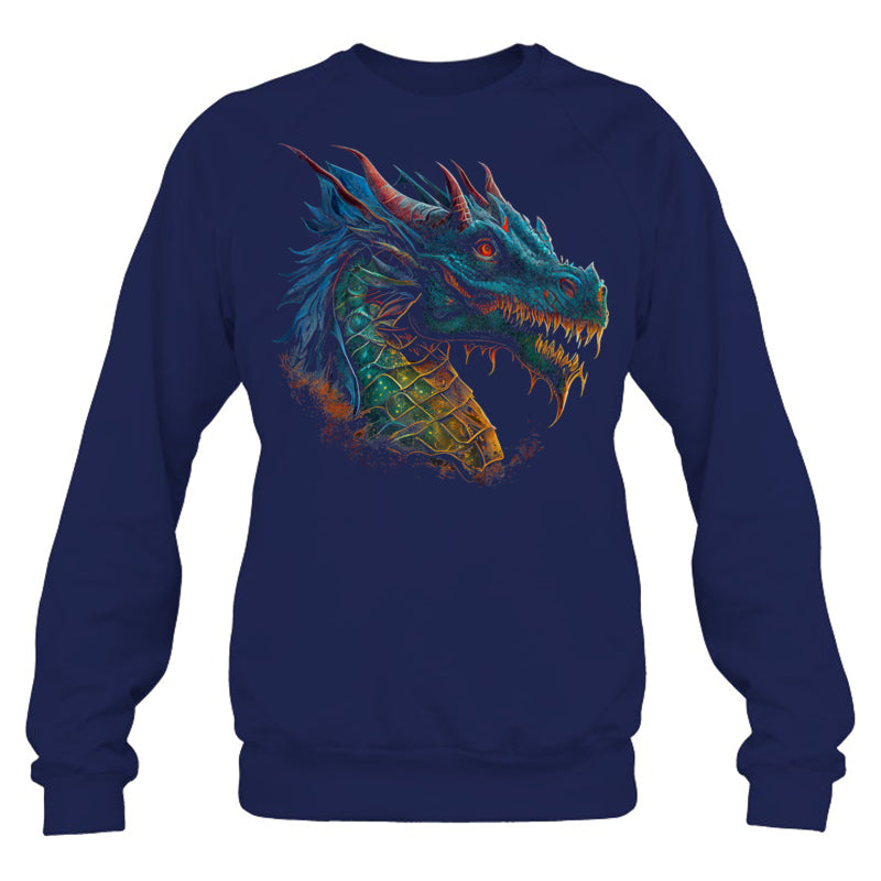 NavySweatshirtBeautifulBlueRedDragonLoverFantasyArtSharpGiftForDragonLovers