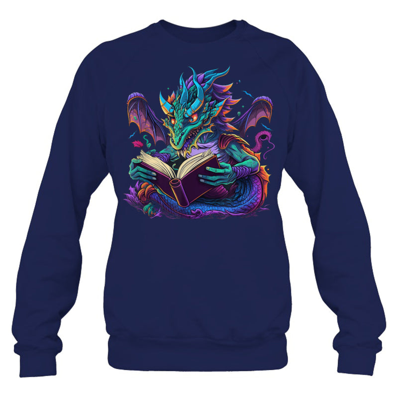 NavySweatshirtDragonReadingBookGiftForDragonLovers