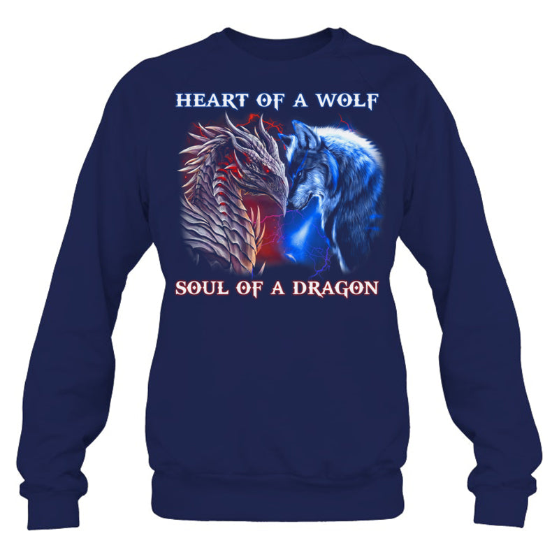 NavySweatshirtHeartOfWolfSoulOfADragonCoolDragonWolfWarriorGiftForDragonLovers