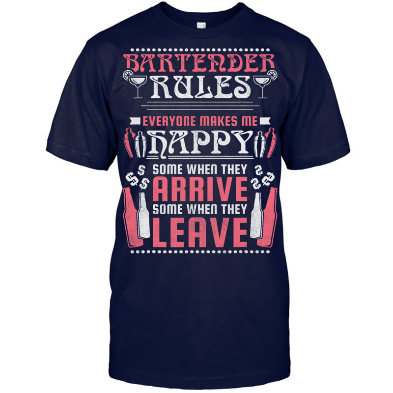 NavyTshirtBartenderRulesEveryoneMakesMeHappyGiftForBartender