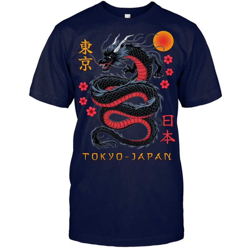 NavyTshirtJapaneseDragonTokyoJapan80sAsianMythicalAnimeTattooGiftForDragonLovers