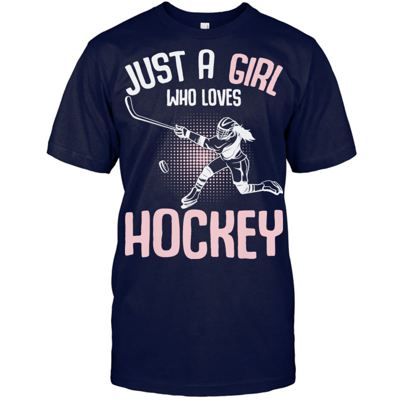 NavyTshirtJustAGirlWhoLovesHockeyYouthKidsGirlsGiftForIceHockeyFanIceHockeyPlayer