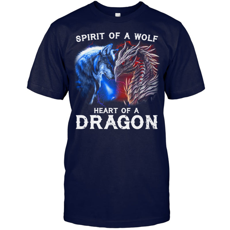 NavyTshirtSpiritOfAWolfHeartOfADragonGiftForDragonLovers