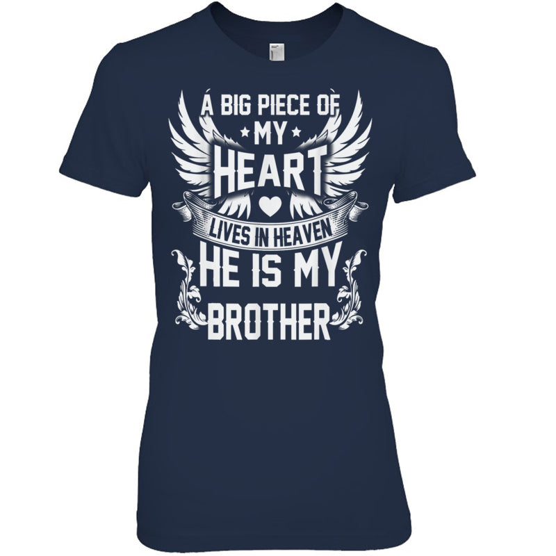 NavyWomanTshirtABigPieceOfMyHeartLivesInHeavenHeIsMyBrotherMyAngelInMemory