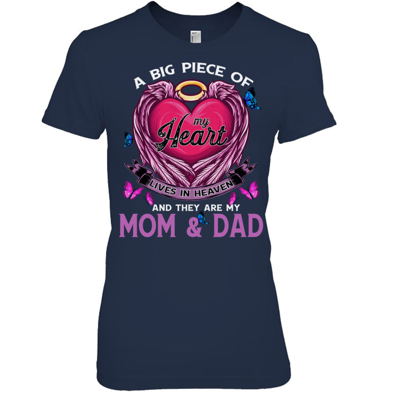 NavyWomanTshirtABigPieceOfMyHeartLivesInHeavenTheyAreMomAndDadHeaven
