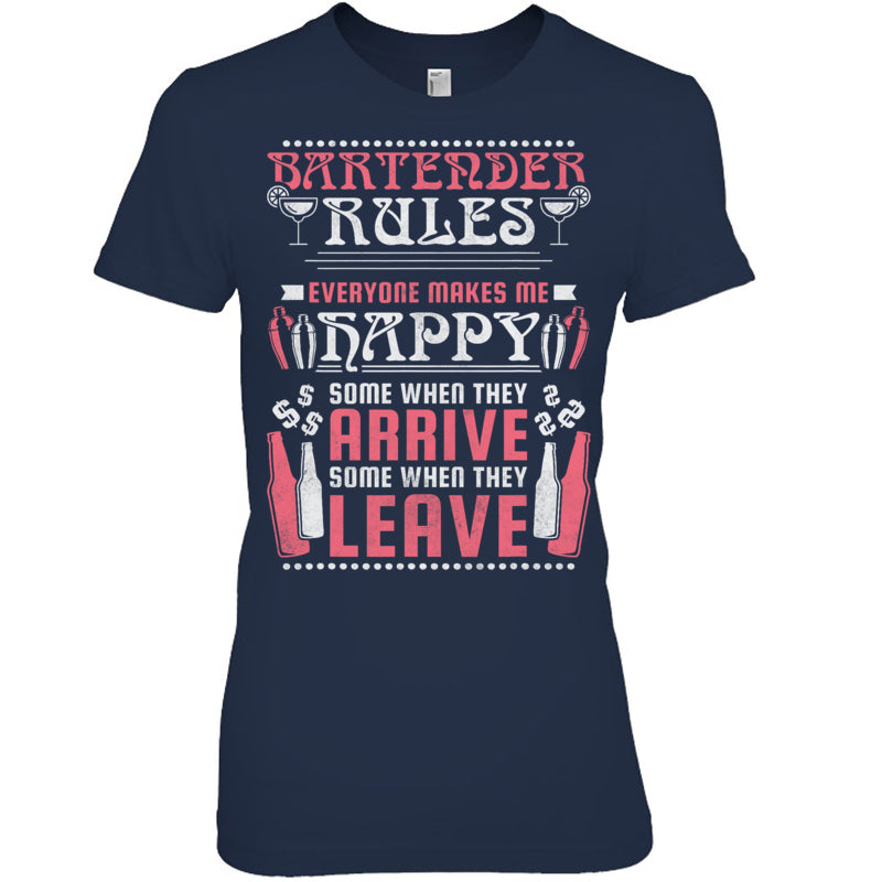 NavyWomanTshirtBartenderRulesEveryoneMakesMeHappyGiftForBartender