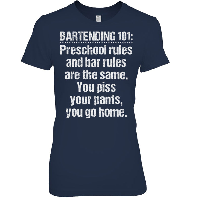 NavyWomanTshirtBartending101PreschoolRulesAndBarRulesAreTheSameGiftForBartender