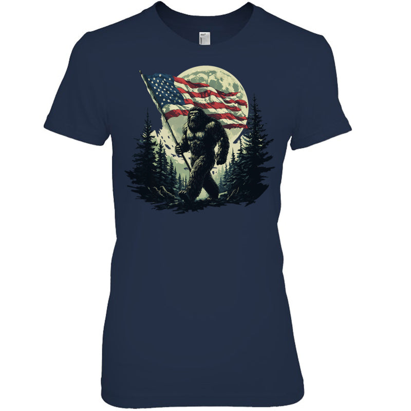 NavyWomanTshirtBigFootBigfootSasquatchAmericanFlagPatriotic4thJulyGiftForVeteran