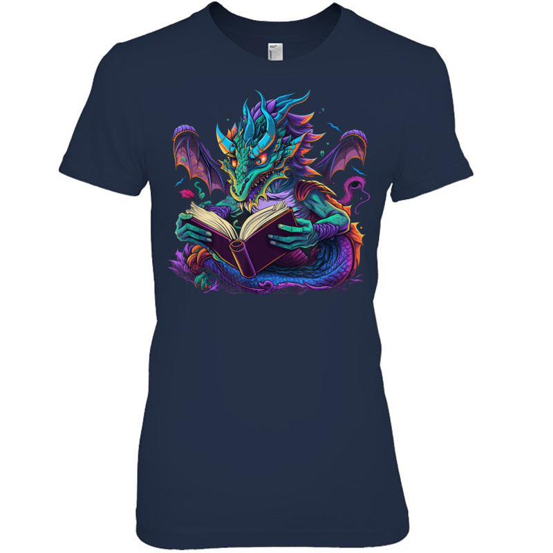 NavyWomanTshirtDragonReadingBookGiftForDragonLovers