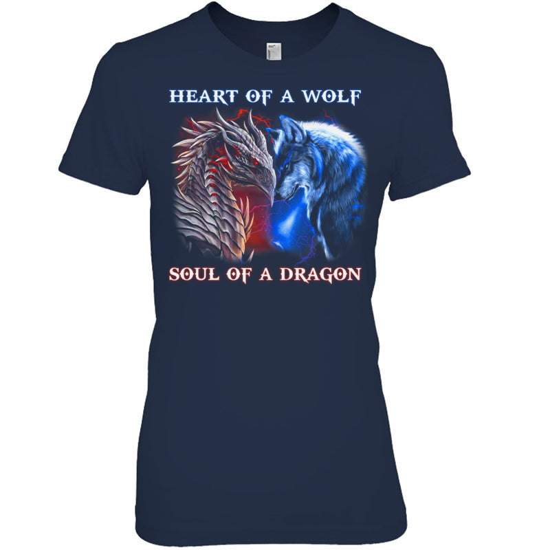 NavyWomanTshirtHeartOfWolfSoulOfADragonCoolDragonWolfWarriorGiftForDragonLovers