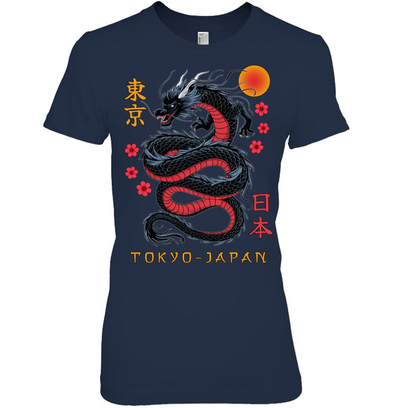NavyWomanTshirtJapaneseDragonTokyoJapan80sAsianMythicalAnimeTattooGiftForDragonLovers