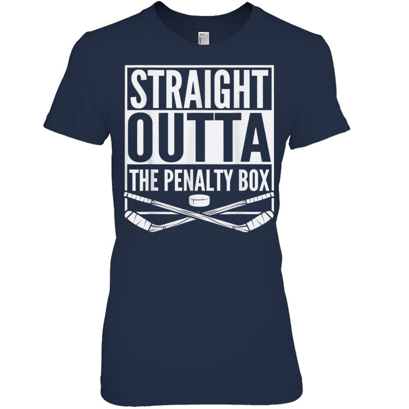 NavyWomanTshirtStraightOuttaThePenaltyBoxGiftForIceHockeyFanIceHockeyPlayer
